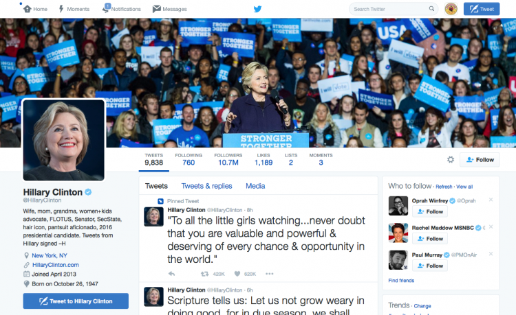 Hillary Clinton's Twitter page