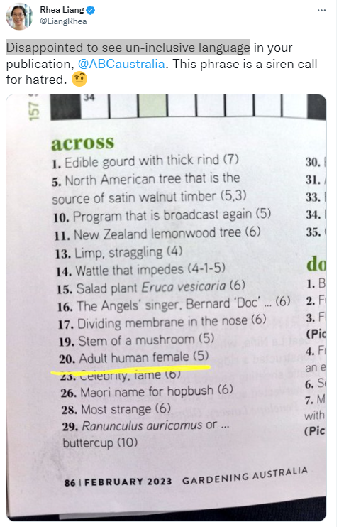Doctor Hits Out At ABC's 'Adult Human Female' Crossword Clue, Describing It  As Hate Speech - B&T